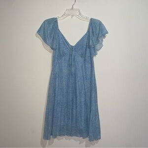 See You Monday Ruffle Babydoll Sky Blue Mesh Paisley L Mini Dress NWT